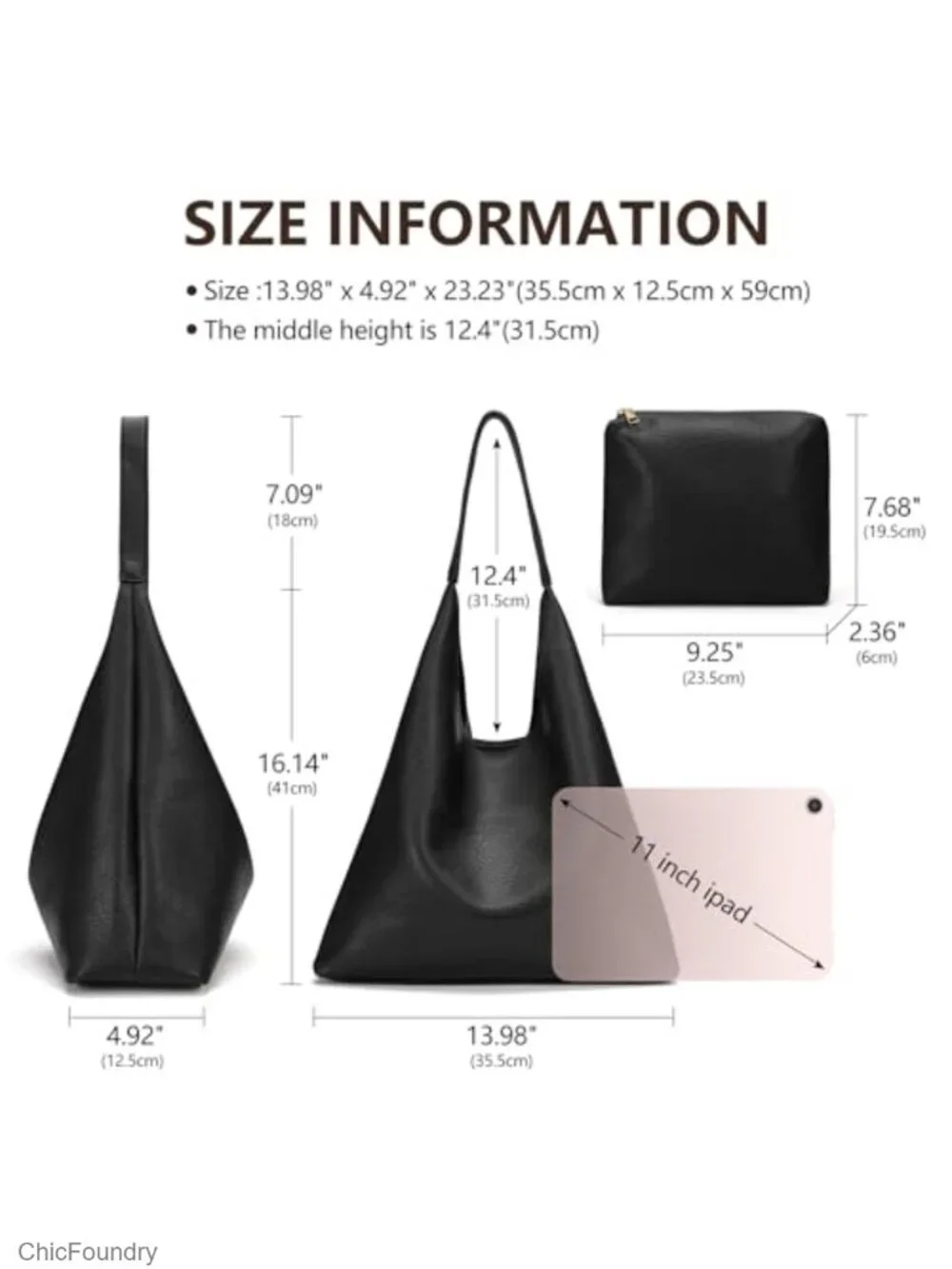 Women's Slouchy Hobo Bag Faux Leather Shoulder Tote with Cosmetic Bag